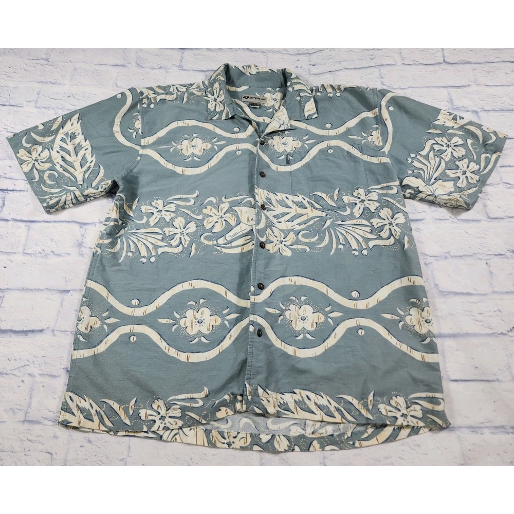 Sportif Hawaiian Shirt MENS L Relaxed Fit Cotton Rayon Floral Tropical Green